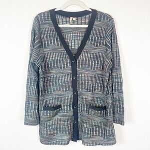 Comfy USA‎ XL Button Front Cardigan Sweater Top Plaid Multicolor Long Sleeve